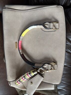 Aldo Taupe Satchel with Multicolor Wrapped Handle